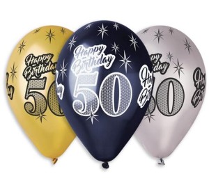 BALONY METALICZNE LICZBA 50 URODZINY, HAPPY BIRTHDAY, 6 SZT., 12"
