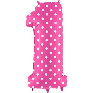 BALON 102CM CYFRA RÓŻOWA KROPKI 1