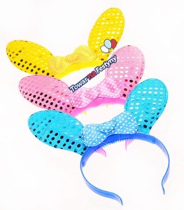 OPASKA ŚWIECĄCA USZY KRÓLIKA BŁYSZCZĄCE Z KOKARDKĄ 12SZT A23