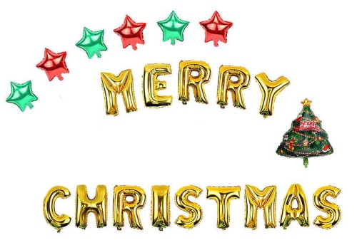 Balon foliowy choinka,gwiazdki 10 sztuk,choinka 56x74