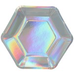 TALERZYKI PAPIEROWE SREBRNE HOLOGRAFICZNE DUŻE 23CM,6SZT