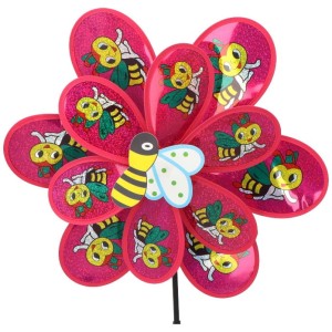 WIATRAK OGRODOWY DUŻY 75CM PSZCZÓŁKI RÓŻOWY