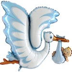 BALON GRABO 53" BOCIAN Z DZIECKIEM NIEBIESKI