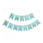 GIRLANDA BANER TRANSPARENT NIEBIESKO ZŁOTA 2M HAPPY BIRTHDAY 2M