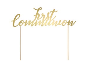 TOPPER KOMUNIA ŚWIĘTA NA TORT FIRST COMMUNION ZŁOTY