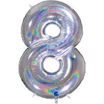 BALON 10OCM CYFRA SREBRNA HOLOGRAFICZNA 8