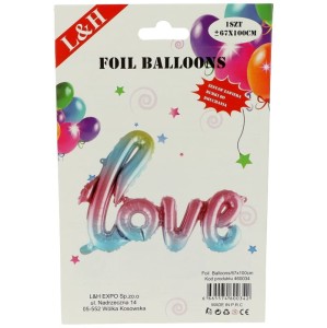 BALON NAPIS LOVE TĘCZOWY OMBRE 67x100CM