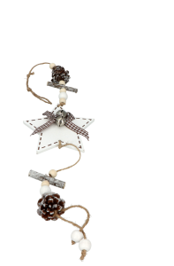 ZAWIESZKA DREWNIANA GWIAZDKA Z KOKARDKĄ W KRATKĘ NA BOŻE NARODZENIE