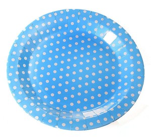 TALERZYKI PAPIEROWE W GROSZKI NIEBIESKIE 22CM 6SZT C1A