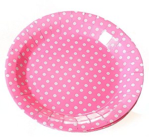 TALERZYKI PAPIEROWE W GROSZKI RÓŻOWE 22CM 6SZT