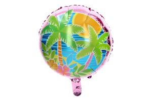 BALON 18" RÓŻOWY ZIELONE PALMY