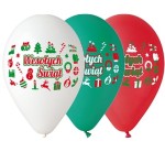 BALONY LATEKSOWE WESOŁYCH ŚWIĄT Z PREZENTAMI 3 KOLORY 5SZT