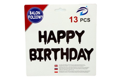 balon napis happy birthday czarny