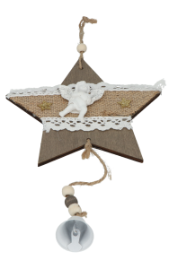 ZAWIESZKA DREWNIANA GWIAZDKA Z ANIOŁEM NA BOŻE NARODZENIE