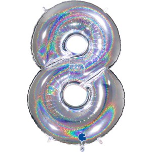 GRABO BALON 102CM CYFRA SREBRNA HOLOGRAFICZNA 8