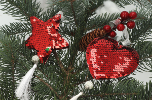 DEKORACJA OZDOBNA ŚWIĄTECZNA W CEKINY CZERWONA MIX 12SZT