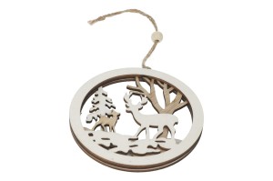 ZAWIESZKA OKRĄGŁA DUŻA DREWNAINA BIAŁA Z RENIFEREM 11CM