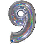 GRABO BALON 102CM CYFRA SREBRNA HOLOGRAFICZNA 9