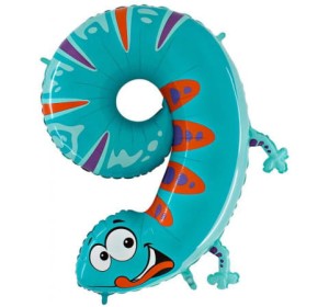 BALON 100CM CYFRA 9 ZWIERZĄTKA JASZCZURKA
